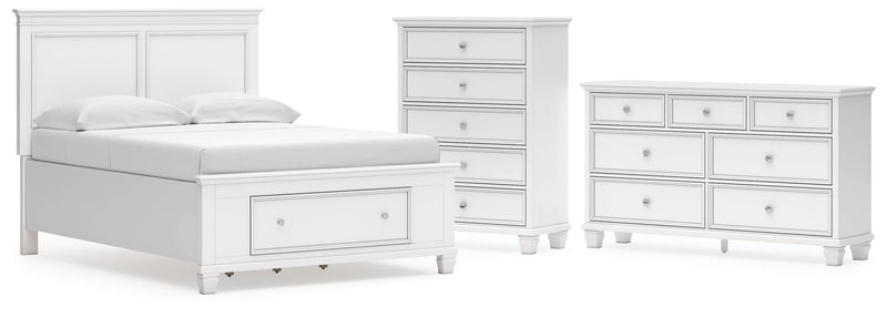 Fortman Full Panel Storage Bed, Dresser and Chest in White - PKG023794