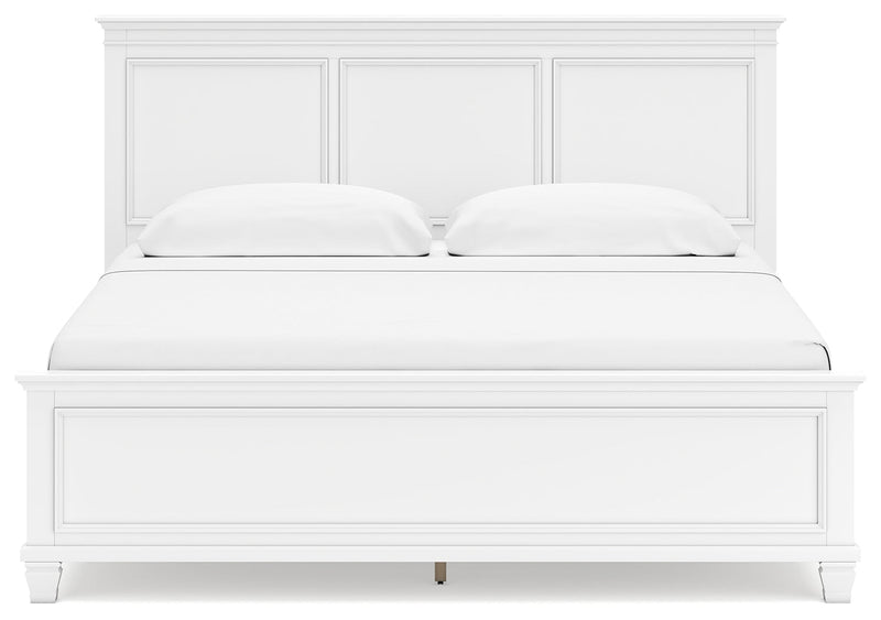 Fortman King Panel Bed with Mirrored Dresser in White - PKG015151
