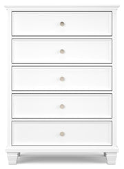 Fortman King Panel Storage Bed, Dresser and Chest in White - PKG023779