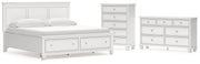 Fortman King Panel Storage Bed, Dresser and Chest in White - PKG023779