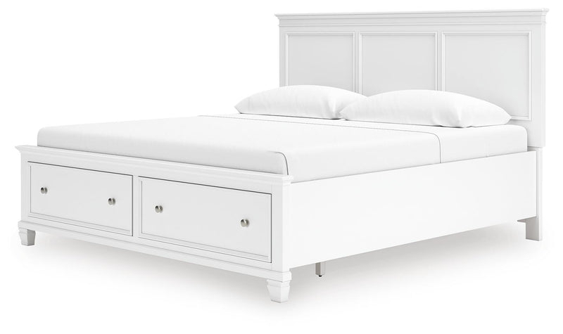 Fortman King Panel Storage Bed, Dresser and Chest in White - PKG023779