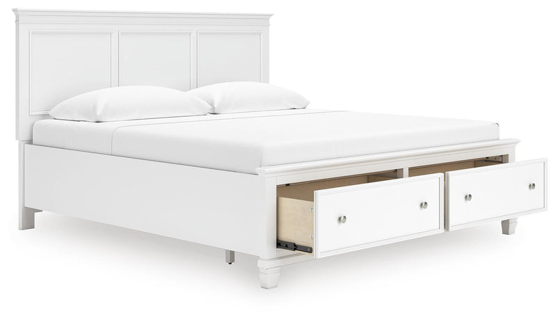 Fortman King Panel Storage Bed with Dresser in White - PKG023775