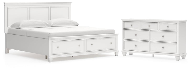 Fortman King Panel Storage Bed with Dresser in White - PKG023775