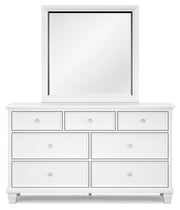 Fortman King Panel Storage Bed with Mirrored Dresser in White - PKG023776