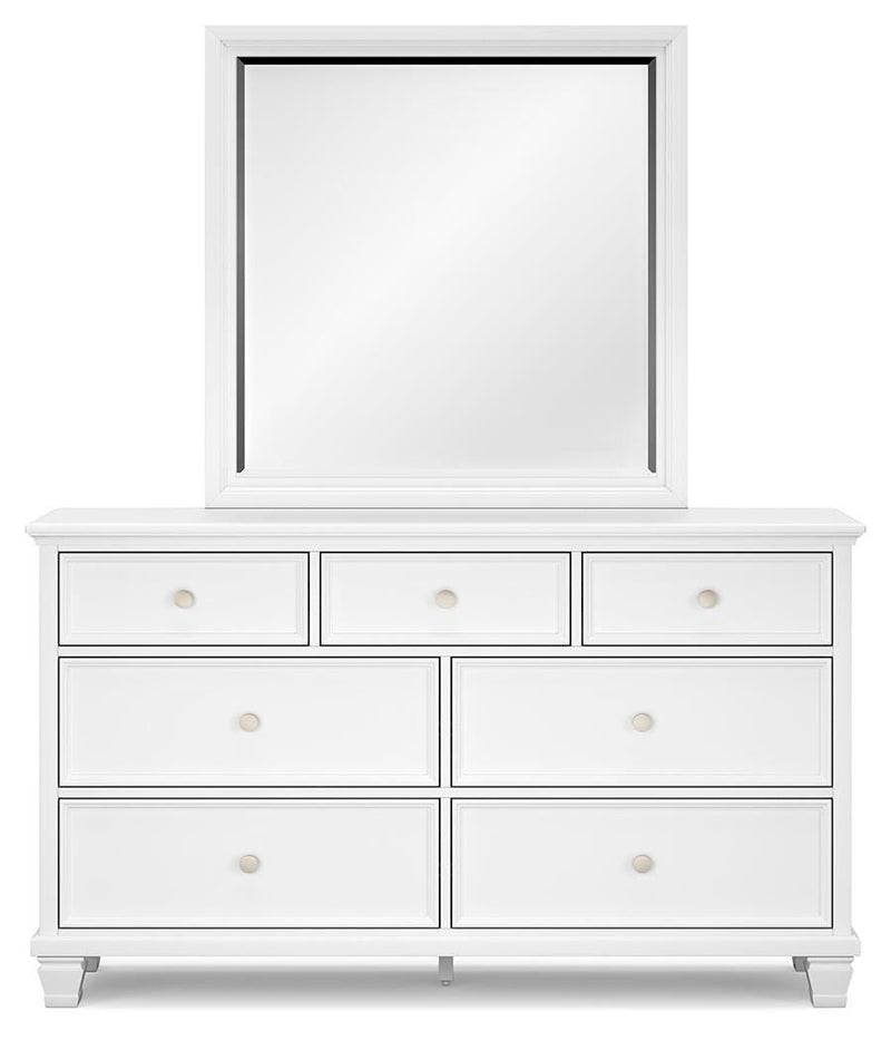 Fortman King Panel Storage Bed with Mirrored Dresser in White - PKG023776