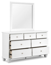 Fortman King Panel Storage Bed with Mirrored Dresser in White - PKG023776