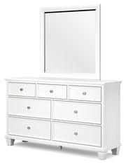 Fortman King Panel Storage Bed with Mirrored Dresser in White - PKG023776
