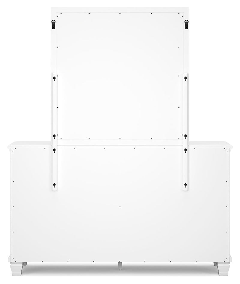 Fortman Queen Panel Bed with Mirrored Dresser and Chest in White - PKG015149