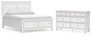 Fortman Queen Panel Storage Bed with Dresser in White - PKG023770