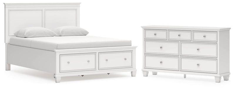 Fortman Queen Panel Storage Bed with Dresser in White - PKG023770