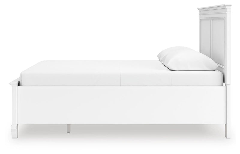 Fortman Queen Panel Storage Bed with Mirrored Dresser in White - PKG023771