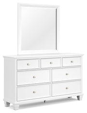 Fortman Queen Panel Storage Bed with Mirrored Dresser in White - PKG023771