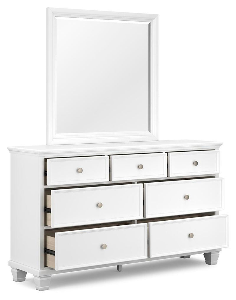 Fortman Queen Panel Storage Bed with Mirrored Dresser in White - PKG023771