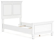 Fortman Twin Panel Bed with Mirrored Dresser in White - PKG015163
