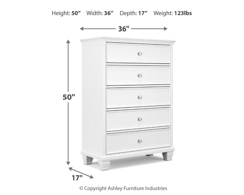 Fortman Twin Panel Storage Bed, Dresser and Chest in White - PKG023789