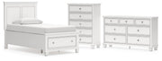 Fortman Twin Panel Storage Bed, Dresser and Chest in White - PKG023789