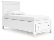 Fortman Twin Panel Storage Bed, Dresser, Mirror and Nightstand in White - PKG023787