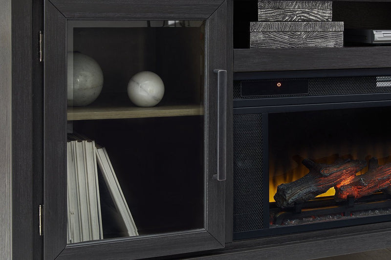 Foyland Black/Brown 83" TV Stand with Electric Fireplace - DMV FurnitureTV Stand