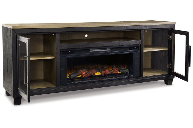 Foyland Black/Brown 83" TV Stand with Electric Fireplace - DMV FurnitureTV Stand
