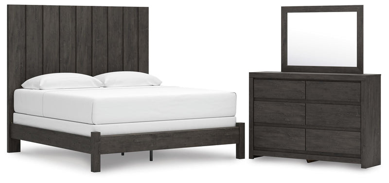 Fraluna King Panel Bed, Dresser and Mirror in Charcoal - PKG021662