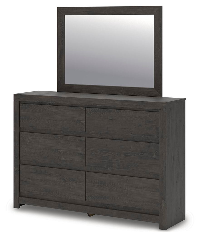 Fraluna King Panel Bed, Dresser and Mirror in Charcoal - PKG021662