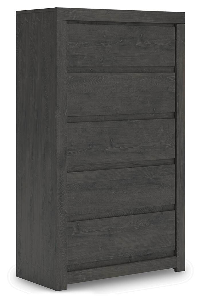 Fraluna King Panel Bed, Dresser, Mirror and Chest in Charcoal - PKG021666
