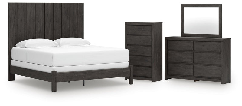 Fraluna King Panel Bed, Dresser, Mirror and Chest in Charcoal - PKG021666