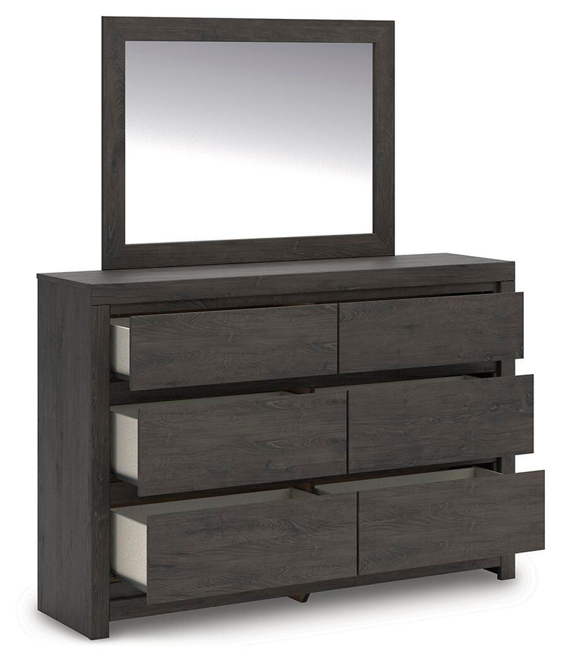 Fraluna King Panel Bed, Dresser, Mirror and Chest in Charcoal - PKG021666