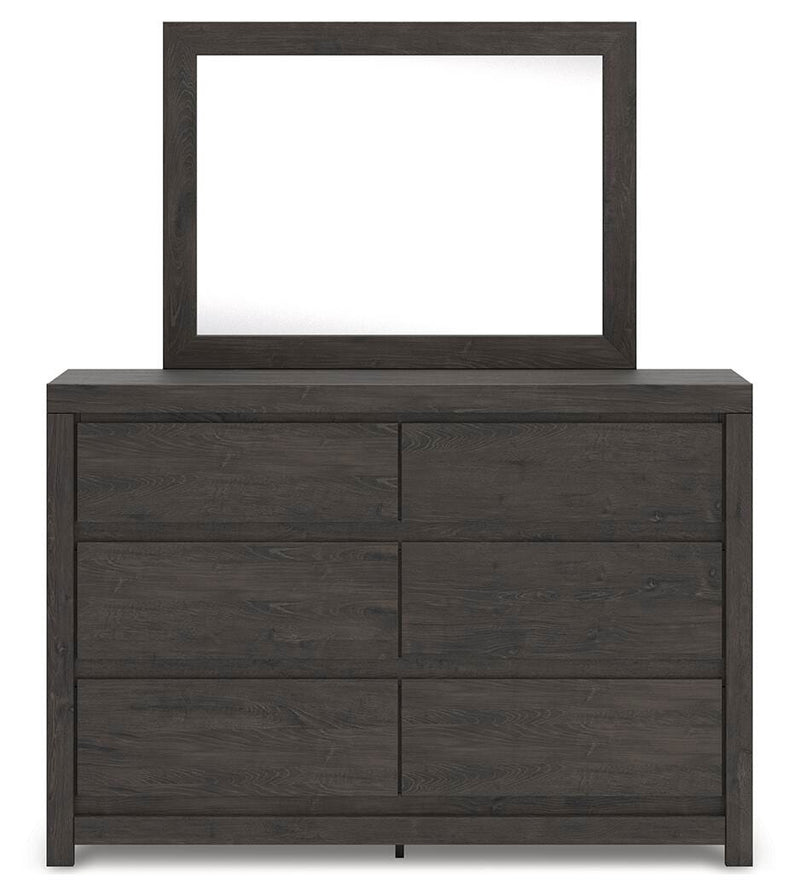 Fraluna King Panel Bed, Dresser, Mirror and Nightstand in Charcoal - PKG021665