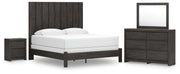 Fraluna King Panel Bed, Dresser, Mirror and Nightstand in Charcoal - PKG021665