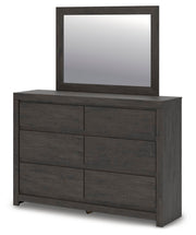 Fraluna King Panel Bed, Dresser, Mirror and Nightstand in Charcoal - PKG021665