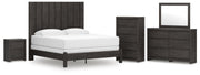 Fraluna King Panel Bed, Dresser, Mirror, Chest and Nightstand in Charcoal - PKG021667