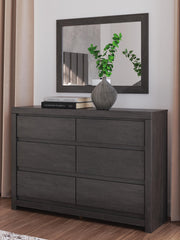 Fraluna King Panel Bed, Dresser, Mirror, Chest and Nightstand in Charcoal - PKG021667