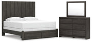 Fraluna King Panel Storage Bed, Dresser and Mirror in Charcoal - PKG021678