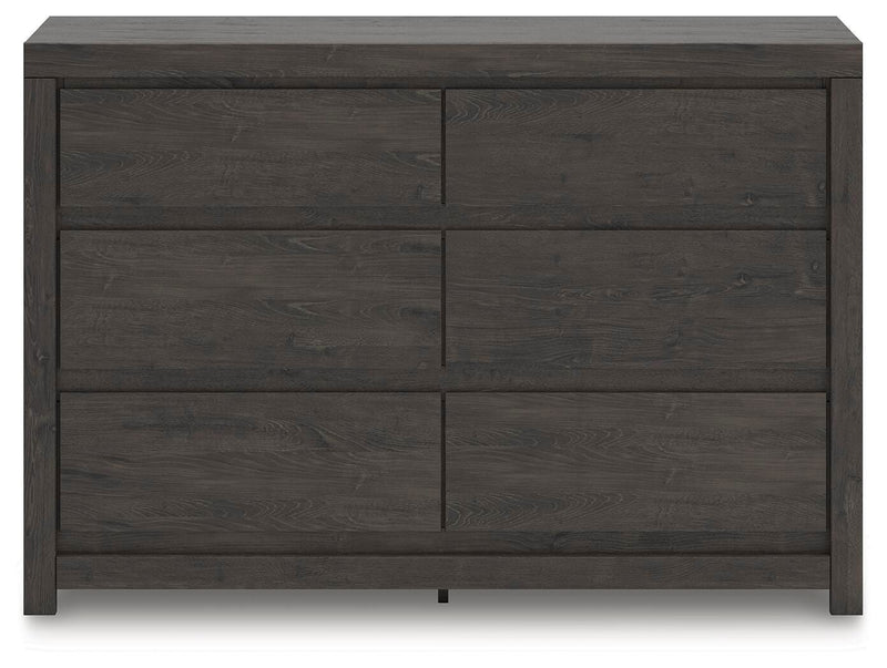 Fraluna King Panel Storage Bed, Dresser and Nightstand in Charcoal - PKG021685