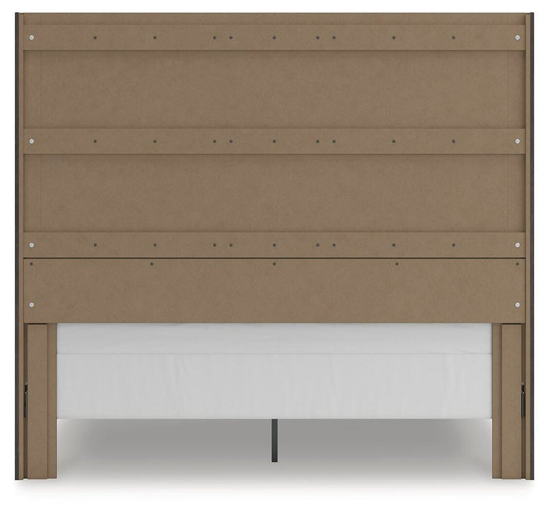 Fraluna King Panel Storage Bed, Dresser, Mirror and 2 Nightstands in Charcoal - PKG021679