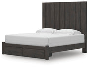 Fraluna King Panel Storage Bed, Dresser, Mirror and 2 Nightstands in Charcoal - PKG021679