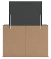 Fraluna King Panel Storage Bed, Dresser, Mirror and 2 Nightstands in Charcoal - PKG021679