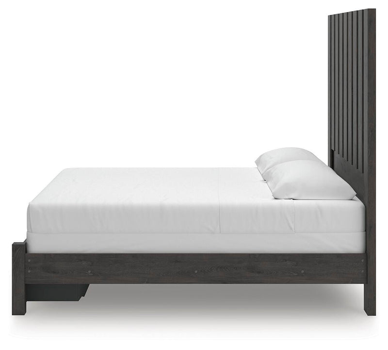 Fraluna King Panel Storage Bed, Dresser, Mirror and Chest in Charcoal - PKG021682