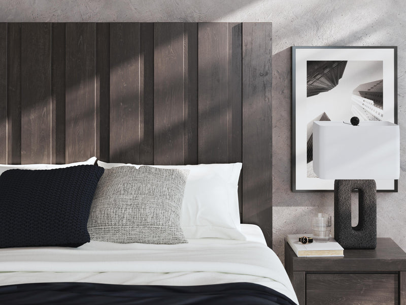 Fraluna King Panel Storage Bed, Dresser, Mirror and Nightstand in Charcoal - PKG021681