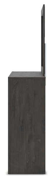 Fraluna King Panel Storage Bed, Dresser, Mirror, Chest and Nightstand in Charcoal - PKG021683