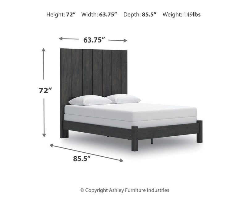 Fraluna Queen Panel Bed, Dresser and Nightstand in Charcoal - PKG021661