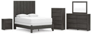 Fraluna Queen Panel Bed, Dresser, Mirror, Chest and Nightstand in Charcoal - PKG021659