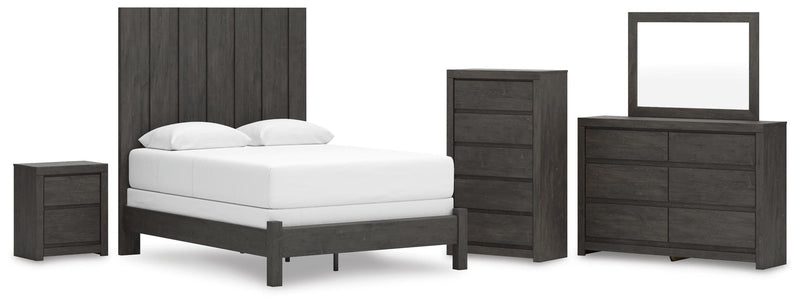Fraluna Queen Panel Bed, Dresser, Mirror, Chest and Nightstand in Charcoal - PKG021659
