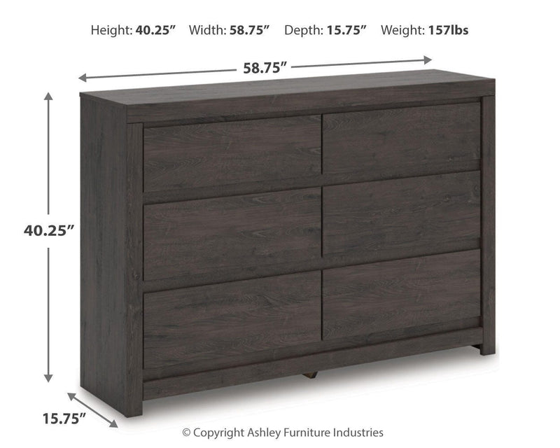 Fraluna Queen Panel Storage Bed and Dresser in Charcoal - PKG021676