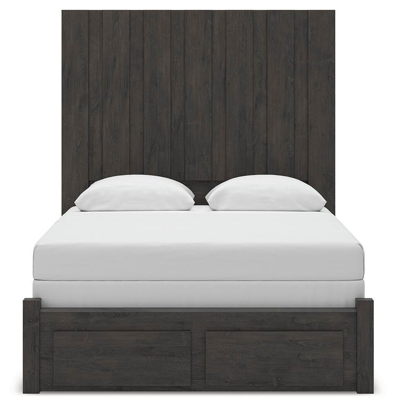 Fraluna Queen Panel Storage Bed, Dresser and Nightstand in Charcoal - PKG021677