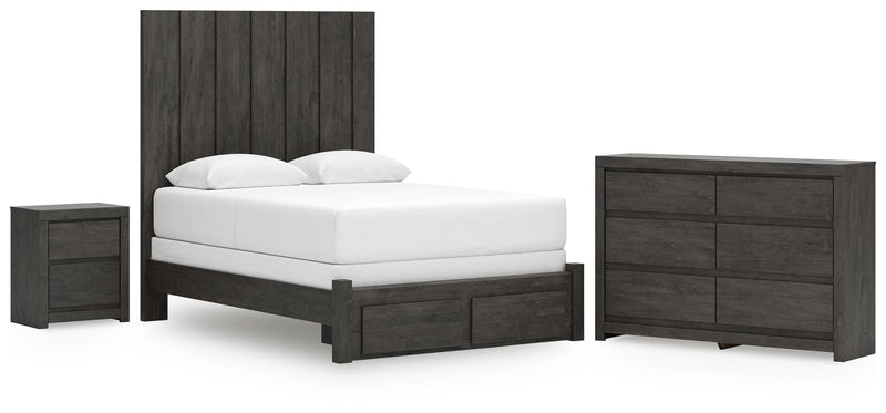 Fraluna Queen Panel Storage Bed, Dresser and Nightstand in Charcoal - PKG021677