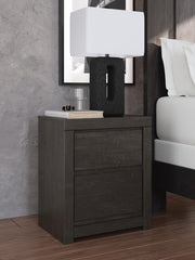 Fraluna Queen Panel Storage Bed, Dresser, Mirror and 2 Nightstands in Charcoal - PKG021671