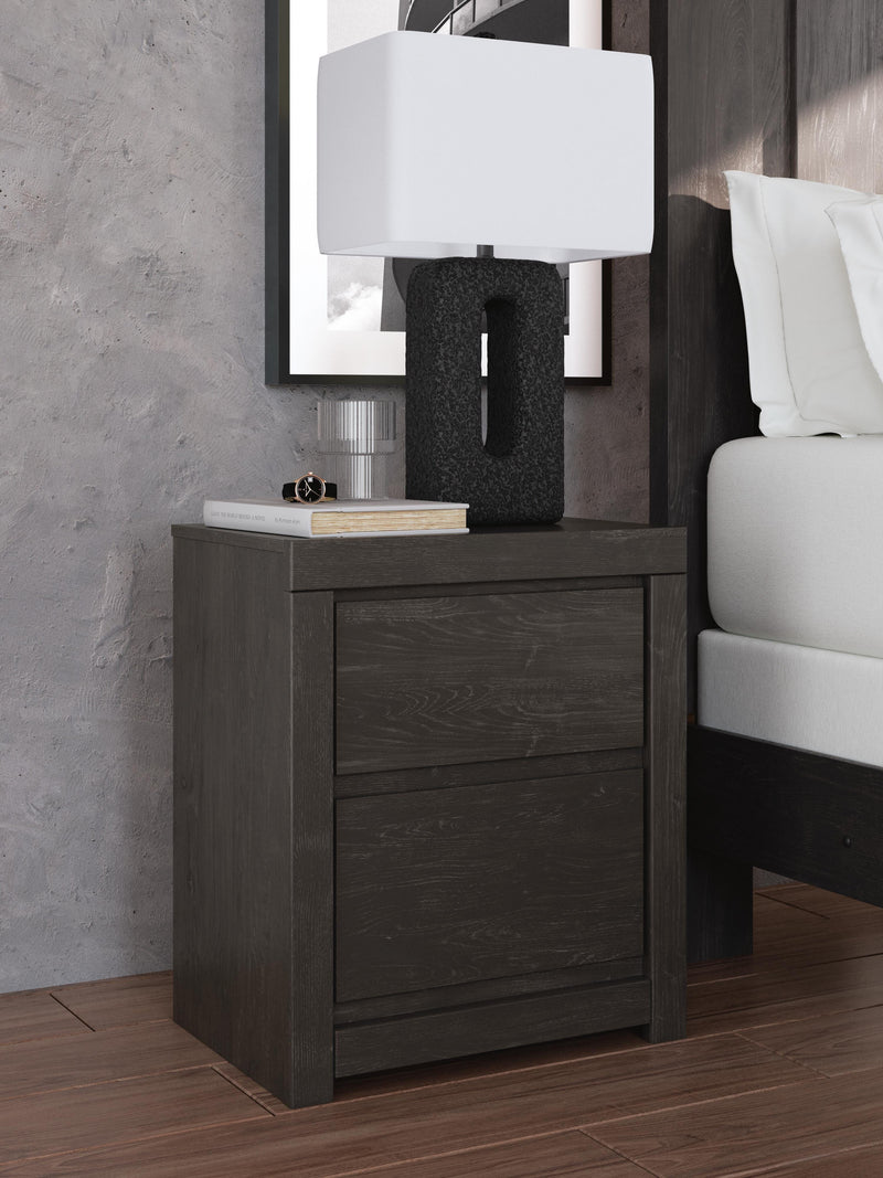 Fraluna Queen Panel Storage Bed, Dresser, Mirror and 2 Nightstands in Charcoal - PKG021671
