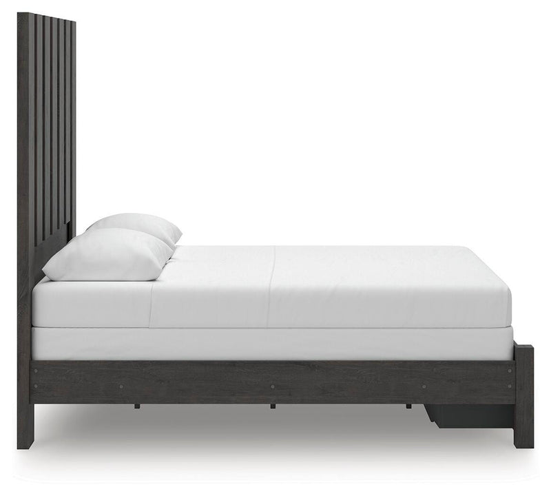 Fraluna Queen Panel Storage Bed, Dresser, Mirror and Chest in Charcoal - PKG021674